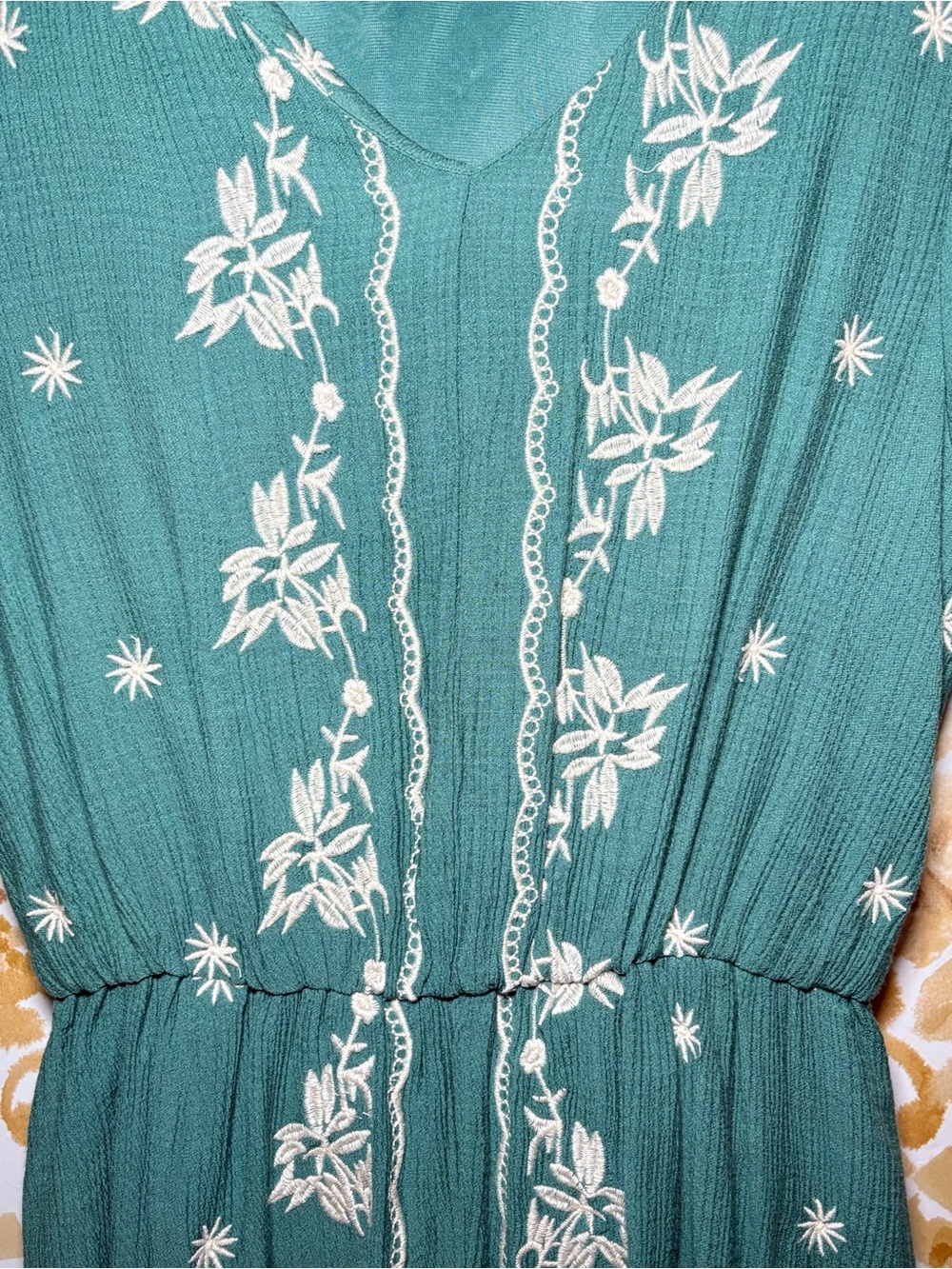 Sweet Salt Embroidered Boho Midi Dress | Emerald Green Coastal Cottagecore - Picture 7 of 11